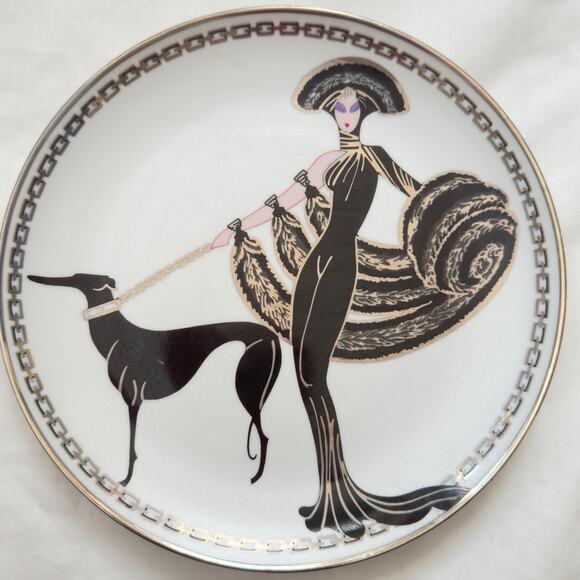 House of Erte Art Deco Seven Arts set of 6 Gilded Plates Franklin Vintage 1990s - Picture 9 of 16